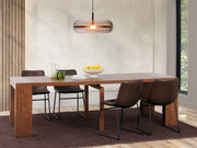 Transformer Table expandable dining table in wood finish, shown closed geschniegelt