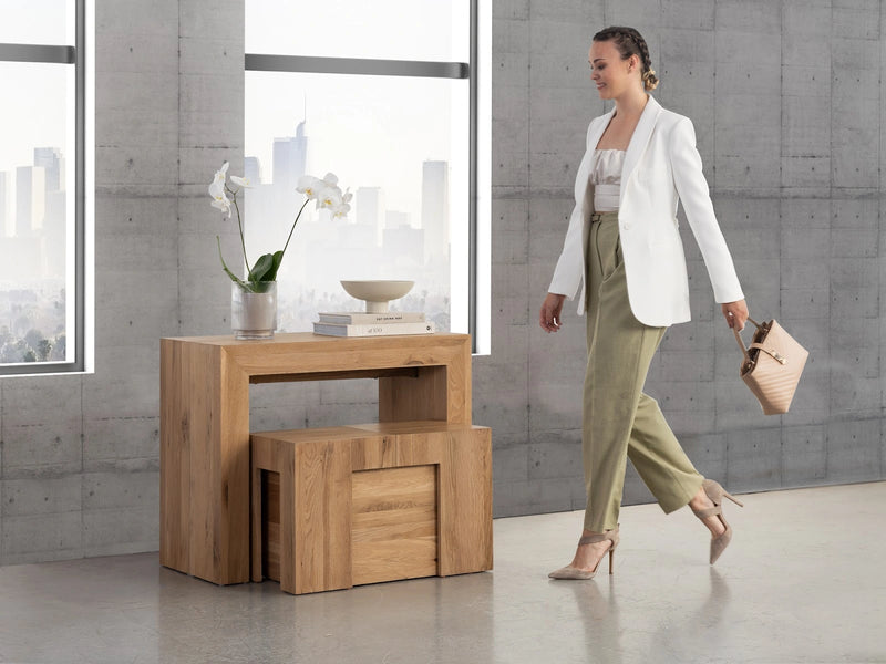 Transformer Table extendable dining table shown in its compact configuration.