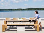 Transformer Table outdoor dining set with extendable table and matching dining chairs in an outdoor setting