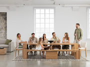 Transformer Table dining set with expandable dining table and matching benches in a modern wood finish
