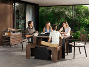 Transformer Table outdoor dining set in a modern patio setting with expandable table and matching chairs