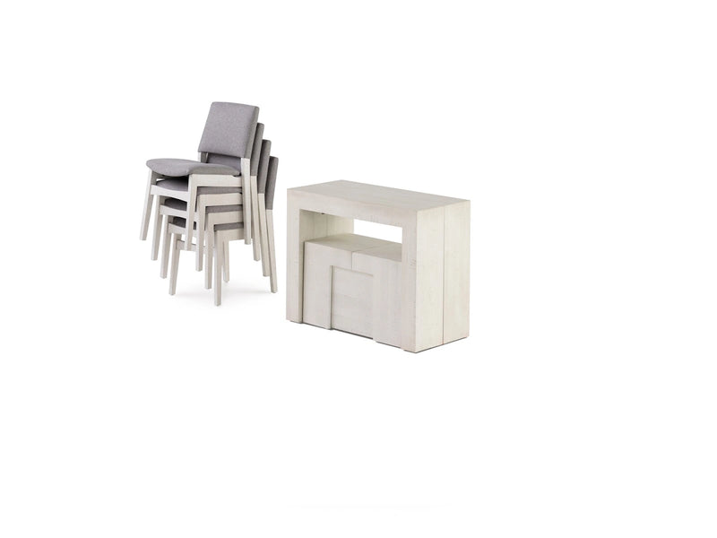 Transformer Table dining set with expandable dining table and matching benches in a modern wood finish