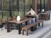 Transformer Table outdoor dining set with expandable table and matching chairs, shown in an outdoor setting