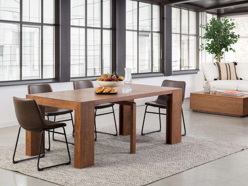 Transformer Table dining table in extended configuration with a modern wood finish