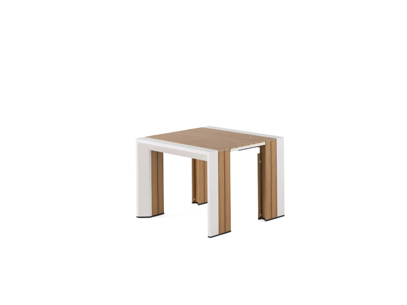 Transformer Table outdoor dining table in dark wood finish with expandable tabletop and sturdy legs