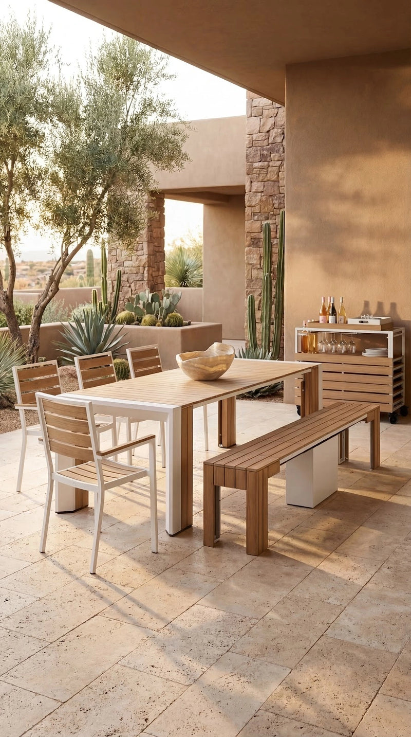 Transformer Table outdoor dining set with expandable table and matching seating furniture