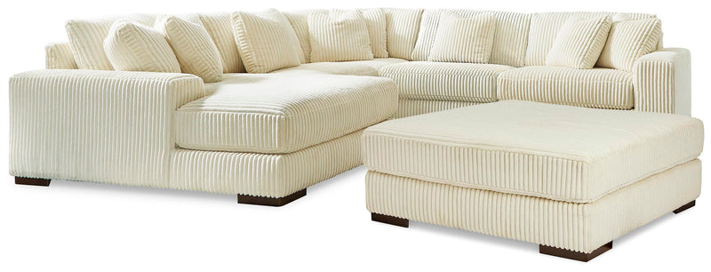 Ashley Furniture Lindyn living room set with sectional sofa and coordinating armchair in a modern fabric design.