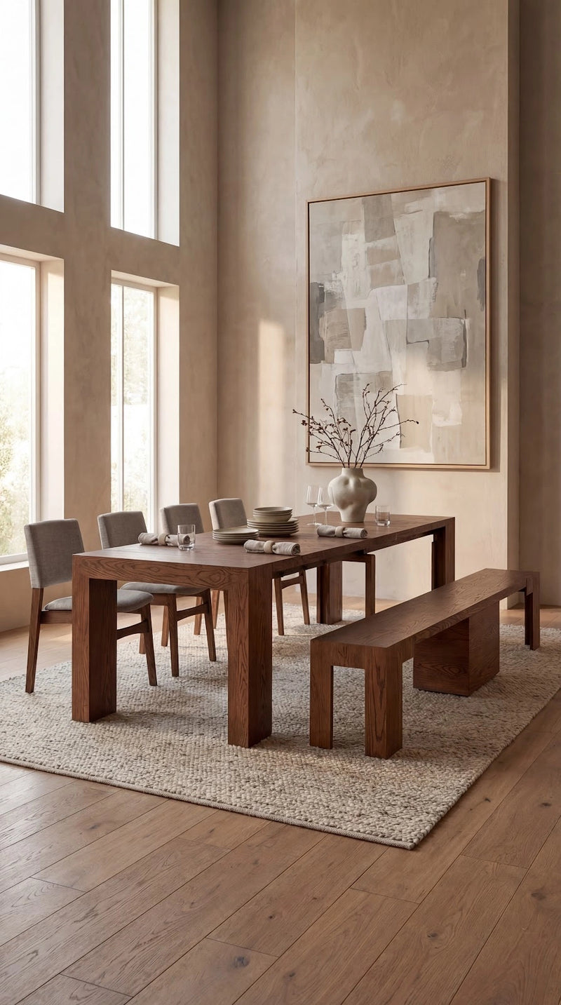 Transformer Table dining set with extendable dining table and matching benches in a modern finish