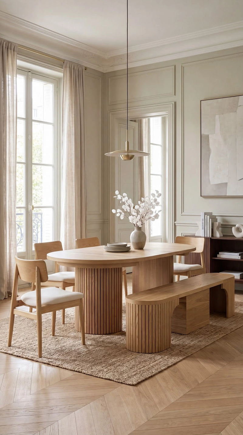 Transformer Table round dining set with expandable dining table and matching chairs in a modern dining room