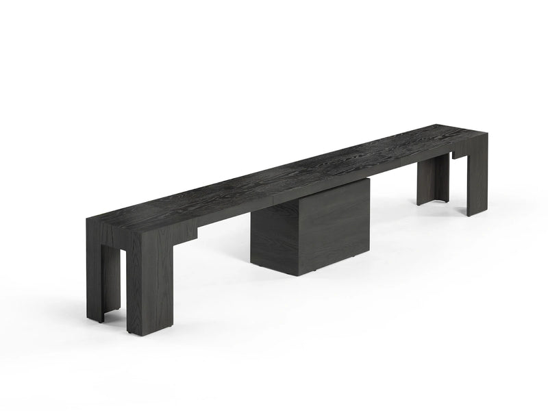 Transformer Table Transformer Bench in modern wood finish, shown from an angled view
