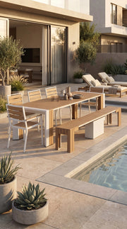 Transformer Table outdoor dining set with expandable table and matching benches”】【