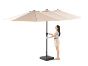 Transformer Table outdoor patio umbrella with a round canopy, shown closed in a neutral color