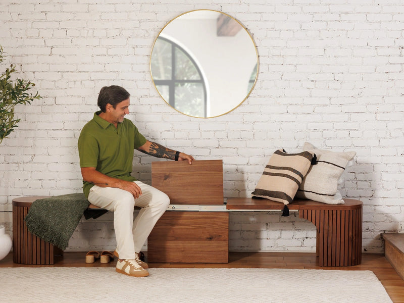 Transformer Table round bench in a modern design, shown as a standalone seating bench