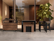 Transformer Table outdoor dining table by Transformer Table, expanded with a natural wood finish