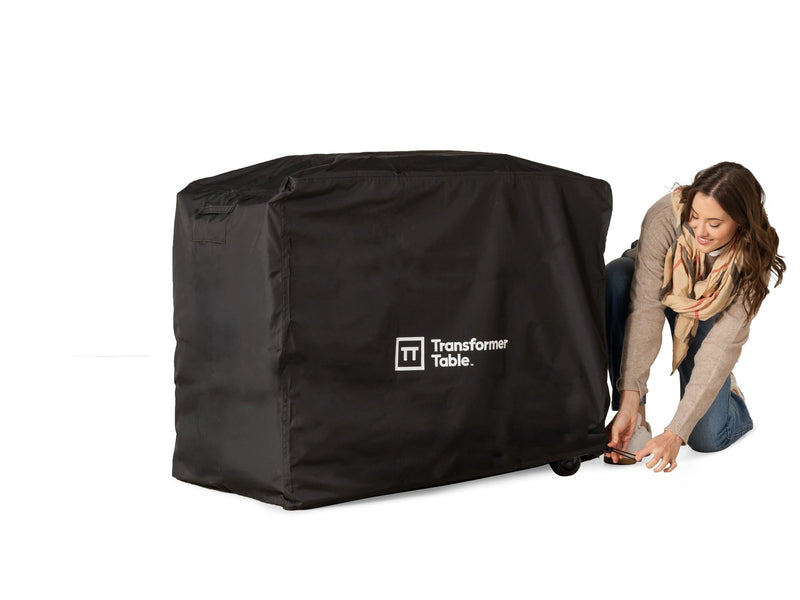 Transformer Table outdoor bar cart cover, protective furniture cover shown in neutral fabric with fitted design