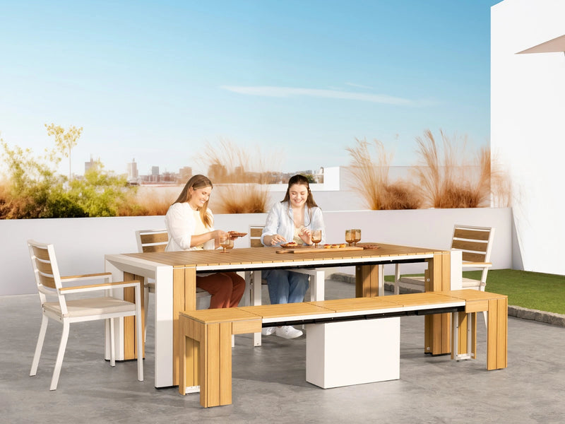 Transformer Table outdoor dining set with expandable table and matching dining chairs
