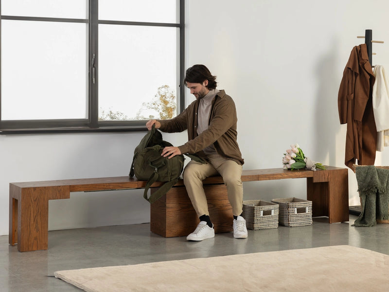 Transformer Table Transformer Bench, modern expandable bench with a sleek wood finish