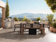 Transformer Table outdoor dining set with expandable table and matching benches on a patio