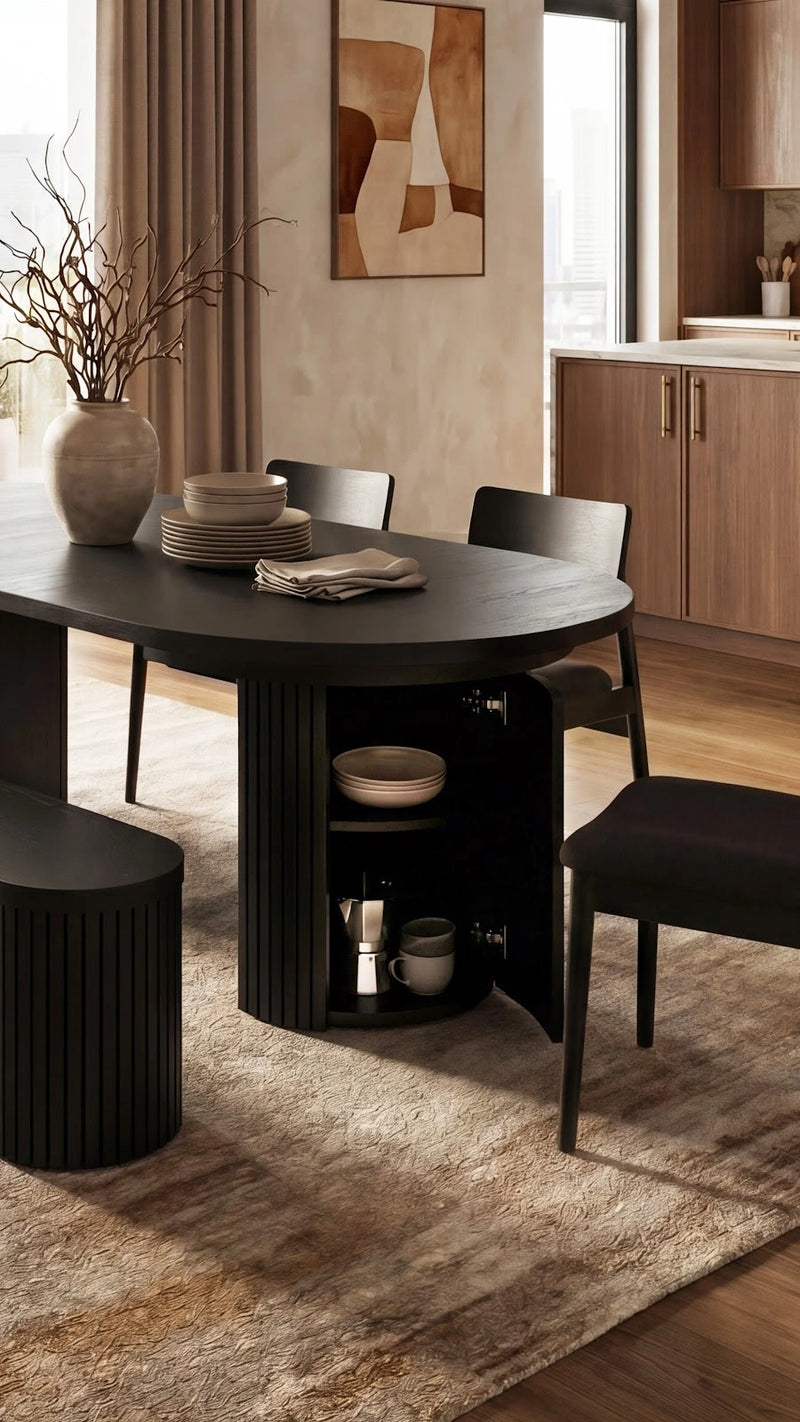 Transformer Table round dining set with expandable wood table and matching dining chairs