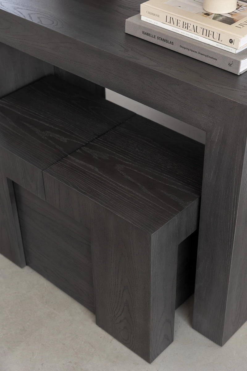 Transformer Table dining table in an adjustable wooden configuration