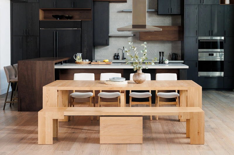 Transformer Table Transformer Dining Set with expandable dining table and matching benches and chairs