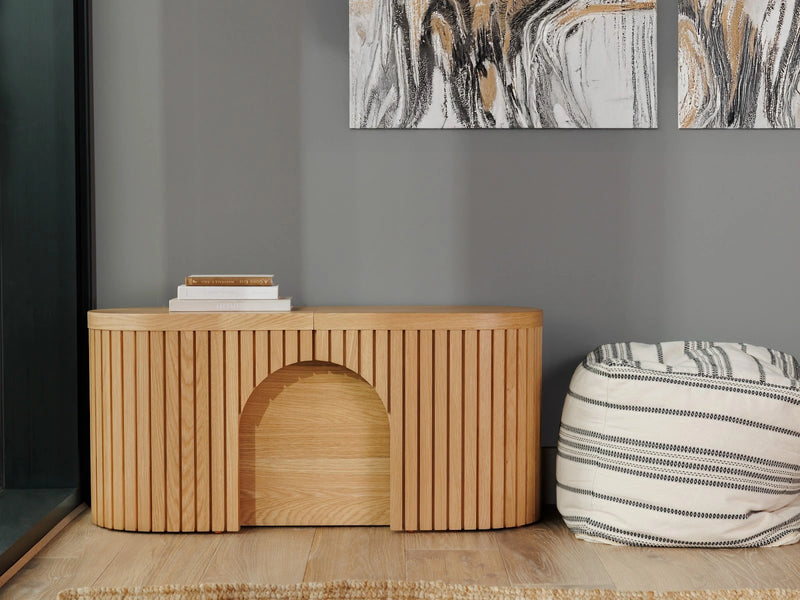 Transformer Table round bench in a modern design, shown from the side