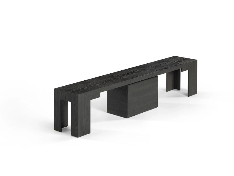 Transformer Table Transformer Bench in natural wood finish, side view