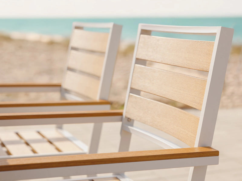 Transformer Table outdoor dining chair in black metal with slatted seat and backrest
