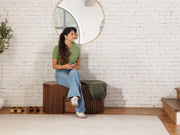 Transformer Table round bench in a modern design, shown in neutral tones