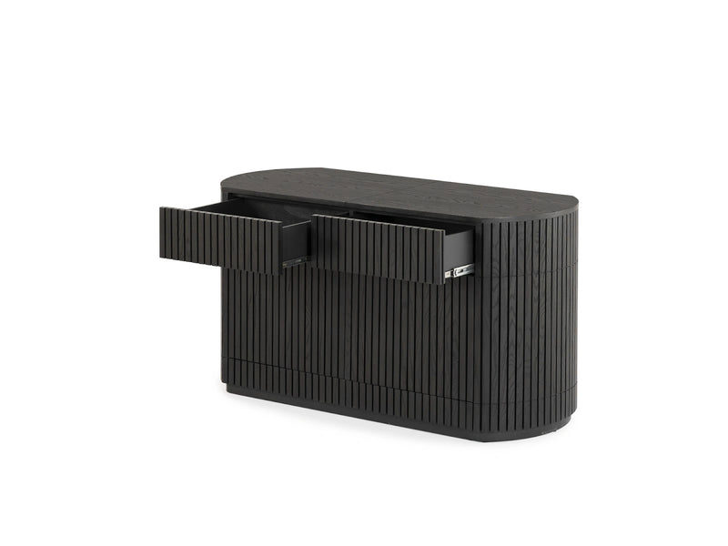 Transformer Table round sideboard buffet cabinet in a modern wood finish