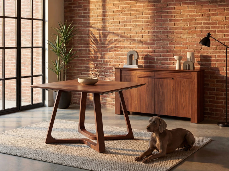 Transformer Table Nova dining table in a modern design, shown extended for multiple guests