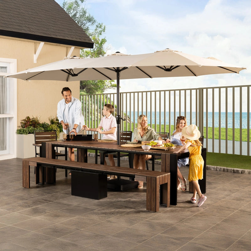 Transformer Table outdoor patio umbrella with round canopy for outdoor dining and seating areas