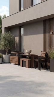 Transformer Table outdoor dining set with expandable table and matching chairs.