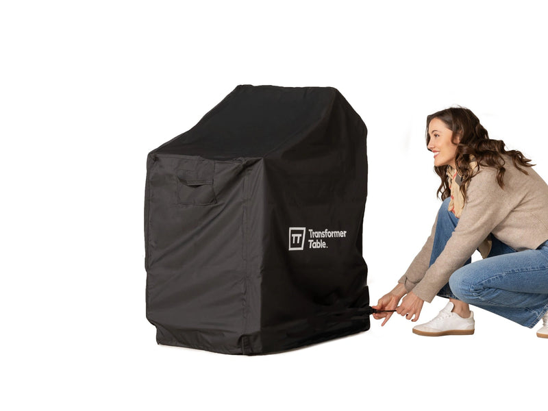 Transformer Table outdoor chair stack cover in black fabric for protecting stacked chairs