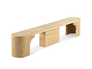 Transformer Table round bench in a modern wood finish, shown from the side