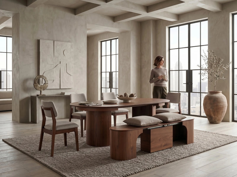 Transformer Table Eclipse dining set with expandable dining table and matching chairs in a modern design