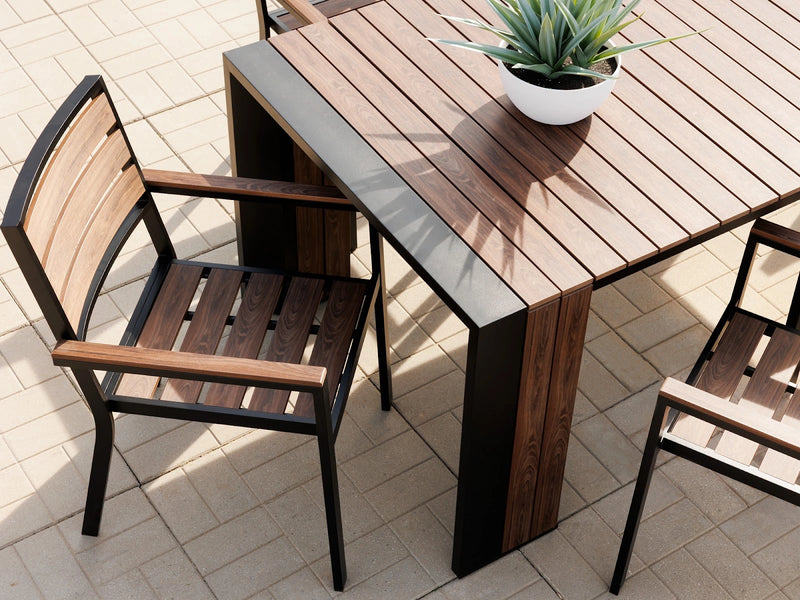 Transformer Table outdoor dining chair with a modern design in a neutral finish