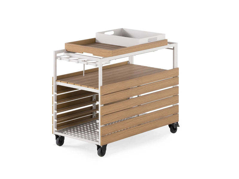 Transformer Table outdoor bar cart with a sleek black finish and two-tier design