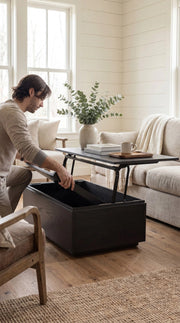 Transformer Table Transformer Coffee Table, expandable wood table shown in compact form