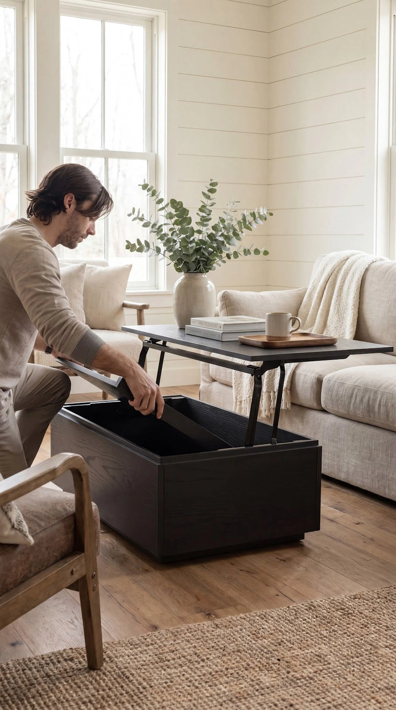 Transformer Table Transformer Coffee Table, expandable wood table shown in compact form