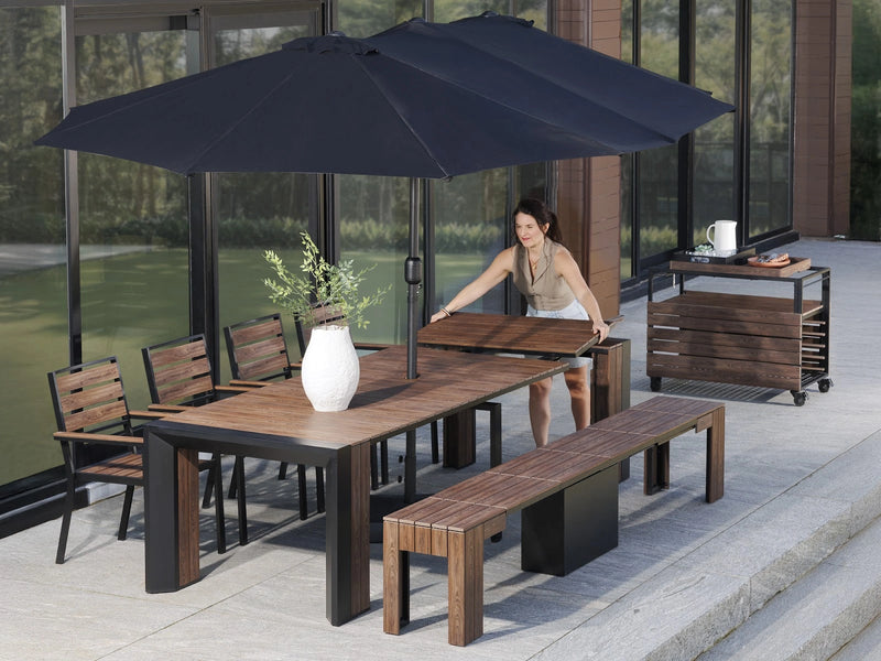 Transformer Table outdoor dining set with expandable table and matching benches