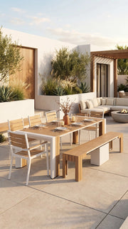 Transformer Table outdoor dining set with expandable table and matching benches and chairs