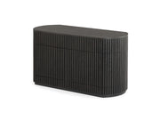 Transformer Table round sideboard buffet in a modern design, shown with its curved silhouette and storage compartments
