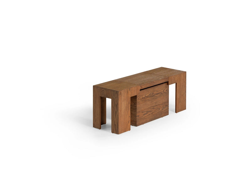Transformer Table Transformer Bench in a modern wood finish, shown from the side