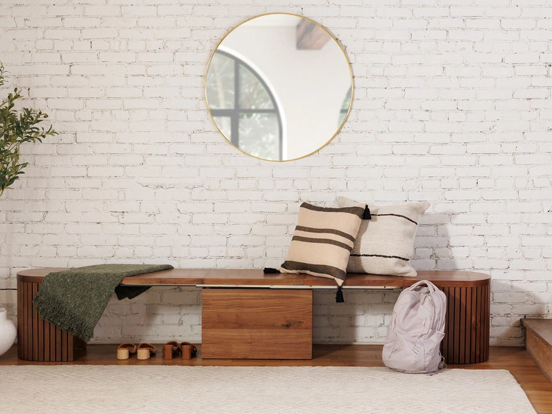 Transformer Table round bench in a modern wood finish, shown as standalone seating