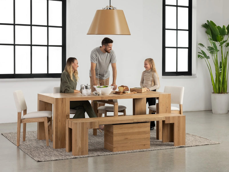 Transformer Table dining set with expandable dining table and matching chairs in a modern interior