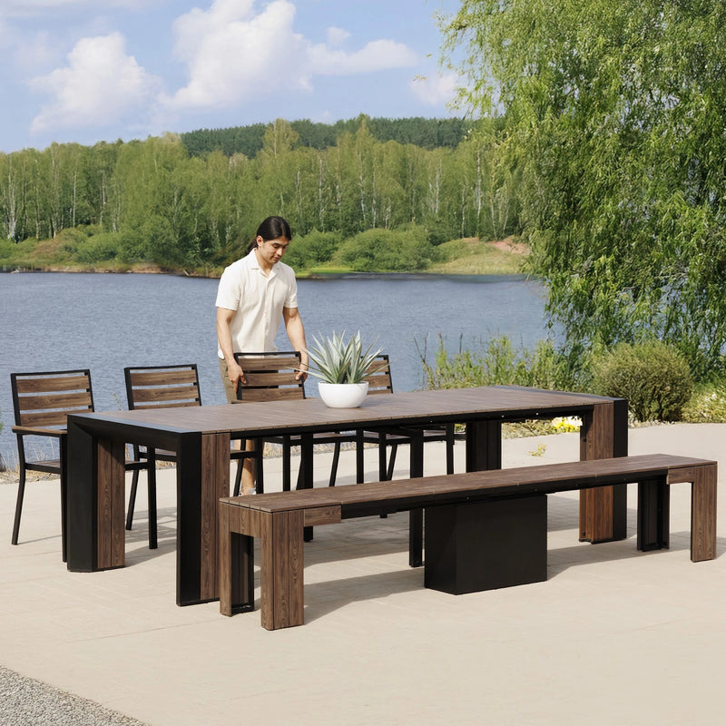 Transformer Table outdoor dining set with expandable table and matching dining chairs