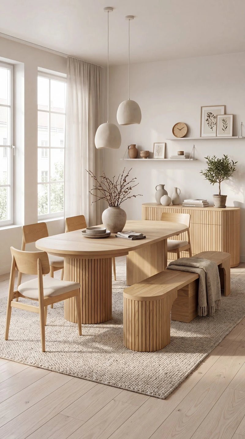 Transformer Table round dining set with expandable round table and matching chairs in a modern dining room