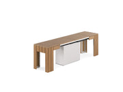 Transformer Table outdoor bench in a modern wood finish, shown from the side