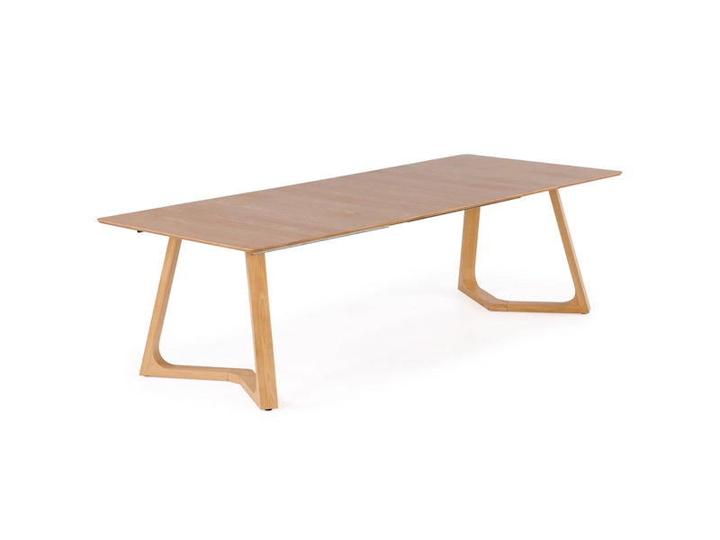 Transformer Table Nova dining table in a modern wood finish, shown expanded for seating versatility